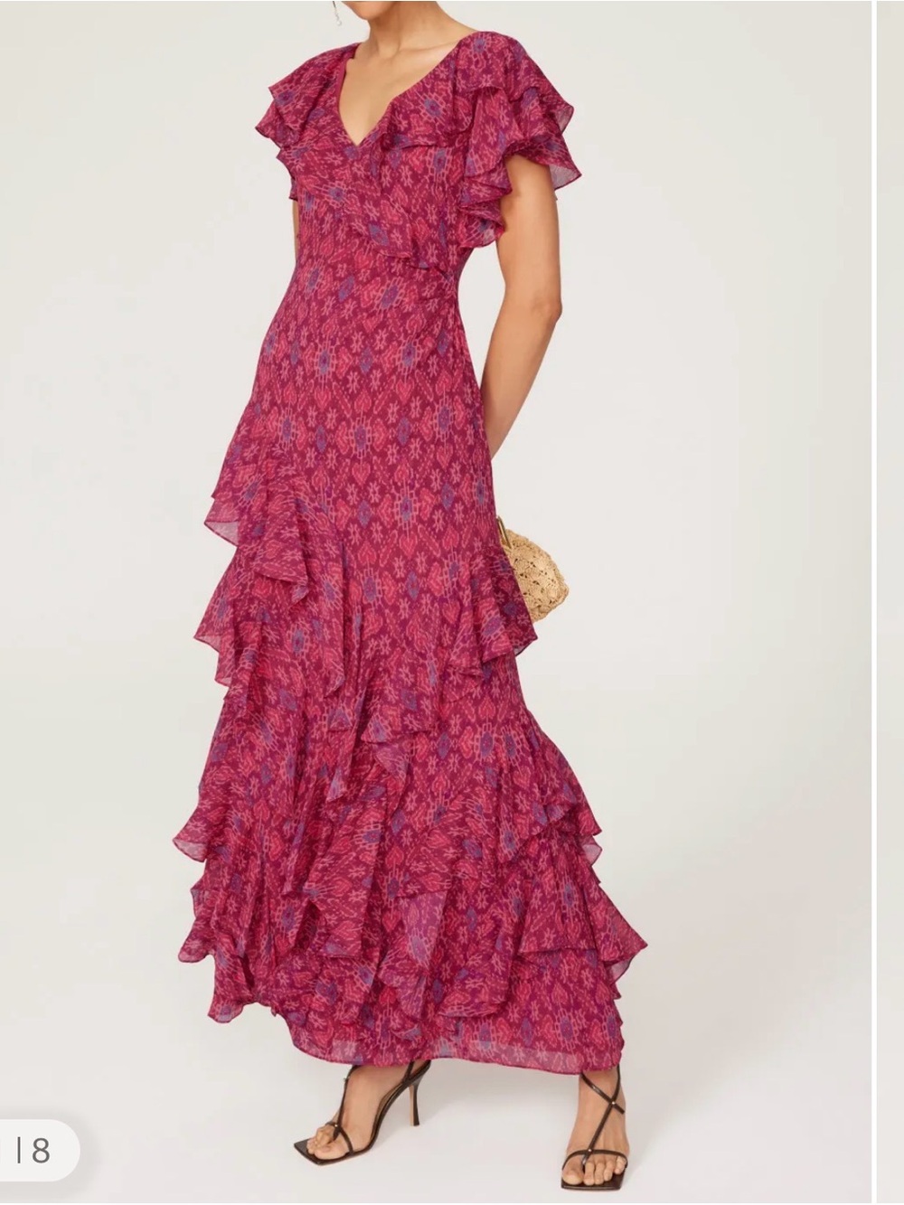Ralph Lauren Size 12 Ruffled V-Neck Maxi Dress in Fuchsia Pink.
